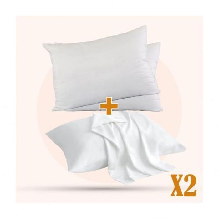 Pack 2 Oreillers Microfibre KASBAH (45x70 cm) + 2 TO UNI BLANC (50x70 cm)