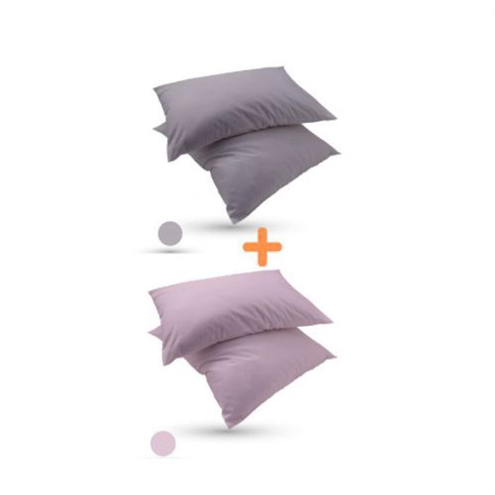 Pack 4 Taies D'oreiller Uni -Rose  Gris Clair- Pour Elle  Lui (50x70cm)