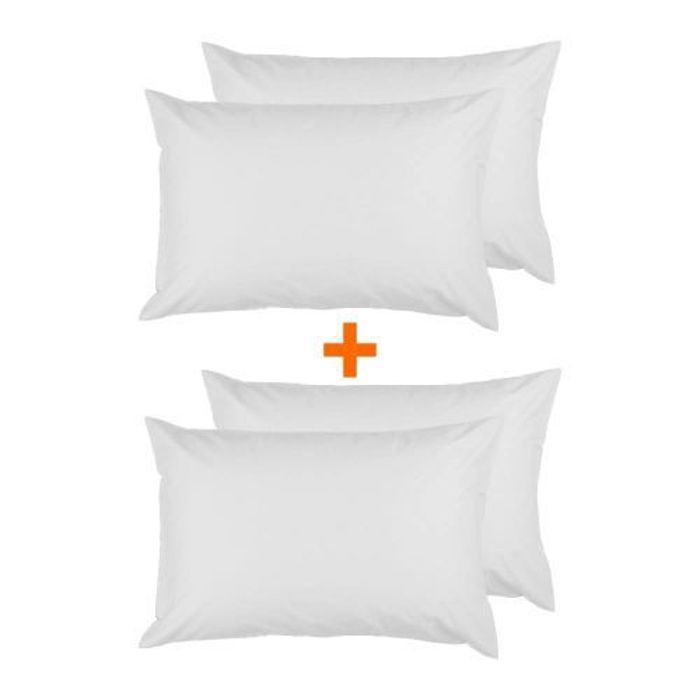 Pack 4 Taies D'oreiller Antiallergique Uni Blanc (50x70cm)
