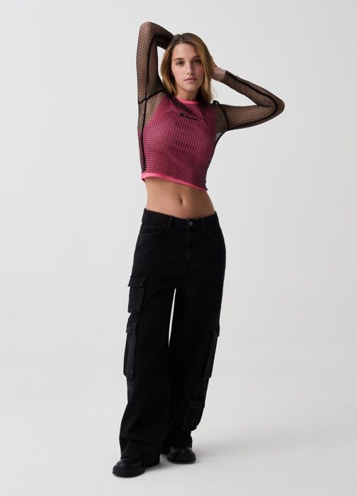 Jean cargo - OVS - Noir - 100% coton - 6 poches - Taille standard