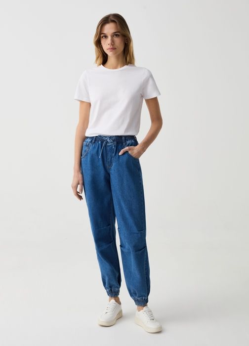 Jean Parachute OVS – 100 % Denim Coton – Taille à Cordon – Chevilles Élastiquées – 5 Poches