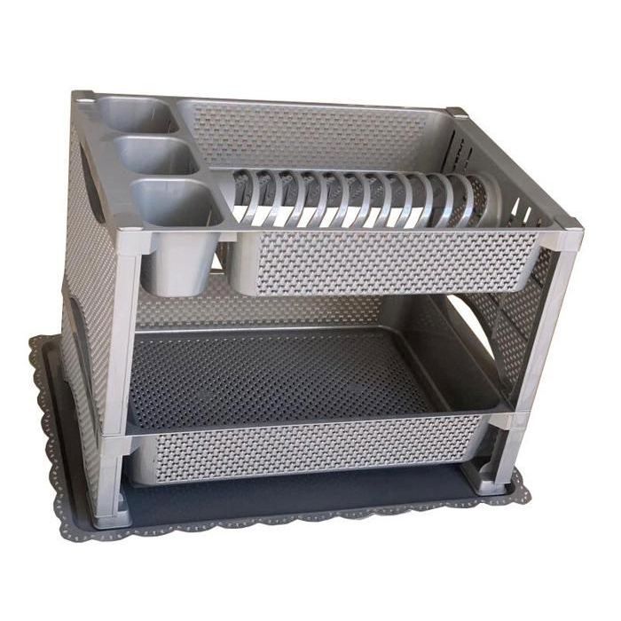 EGOUTTOIR RECTANGULAIRE A VAISSELLE 2 NIVEAUX GRIS METALLISE