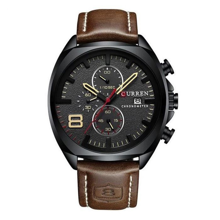 Montre Curren Bracelet En Cuir Marron Quartz Pour Hommes Etanche Chronographe