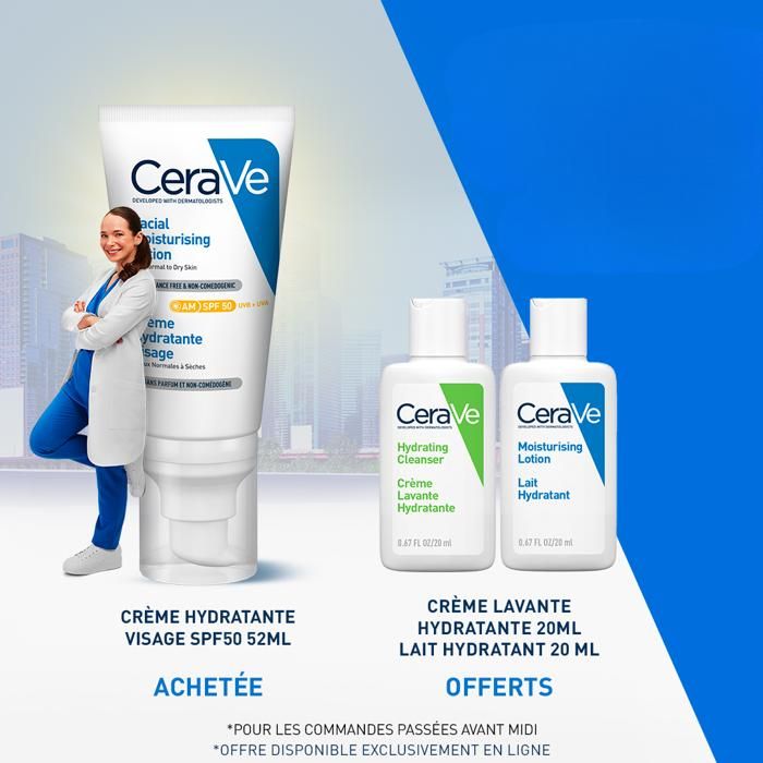 CERAVE CRÈME HYDRATANTE VISAGE SPF50 PEAUX NORMALES À SÈCHES | 52ML