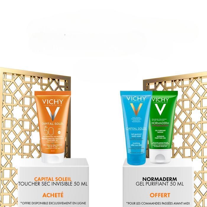 VICHY CAPITAL SOLEIL ÉMULSION ANTI-BRILLANCE TOUCHER SEC SPF50 PEAU SENSIBLE MIXTE À GRASSE | 50ML = NORMADERM GEL PURIFIANT 50 ML