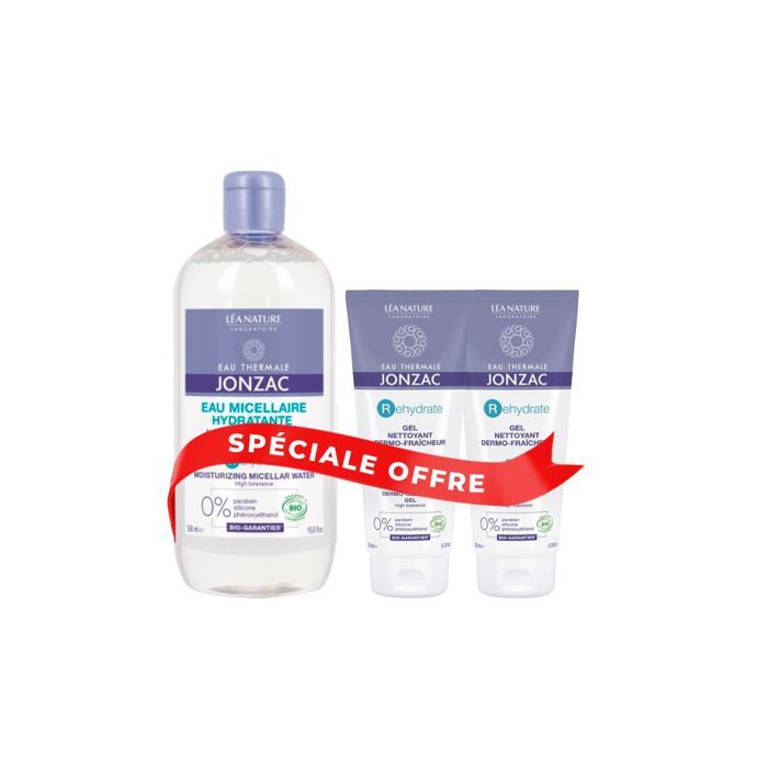 EAU THERMALE JONZAC RÉHYDRATE EAU MICELLAIRE HYDRATANTE 500 ML+2 GELS NETTOYANTS 30ML OFFERTS