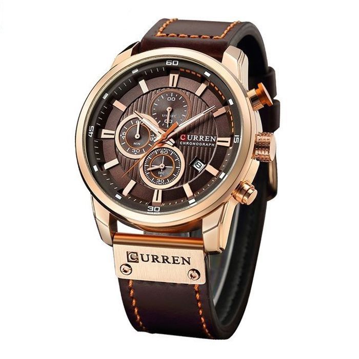 Montre Curren Bracelet En Cuir Marron Quartz Pour Hommes Etanche Chronographe