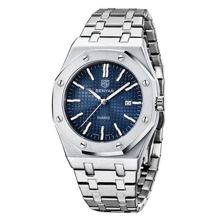 Montre Benyar Bracelet En Argent Quartz Pour Hommes Etanche Chronographe