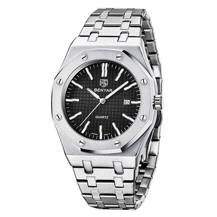 Montre Benyar Bracelet En Argent Quartz Pour Hommes Etanche Chronographe