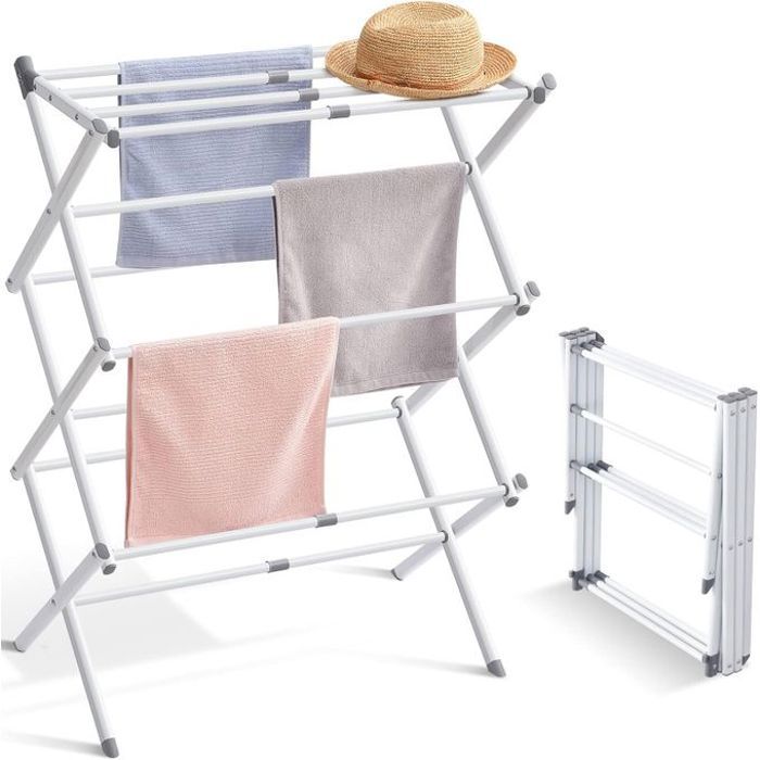 Séchoir à Linge Compact Extensible Étendoir à Linge Télescopique Pliable Séchage Intérieur Espace de Séchage Léger Rangement Facile