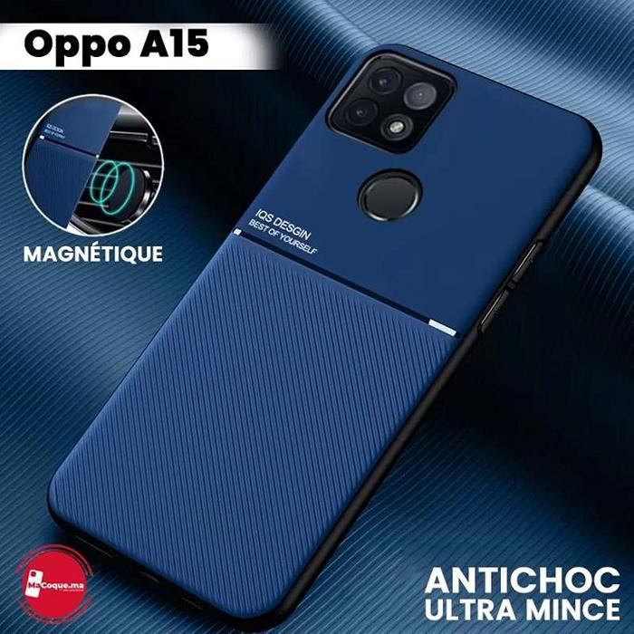 Pochette Oppo A15 Coque Magnétique en cuir PU Ultra Mince Pochette Antichoc Couleur Bleu