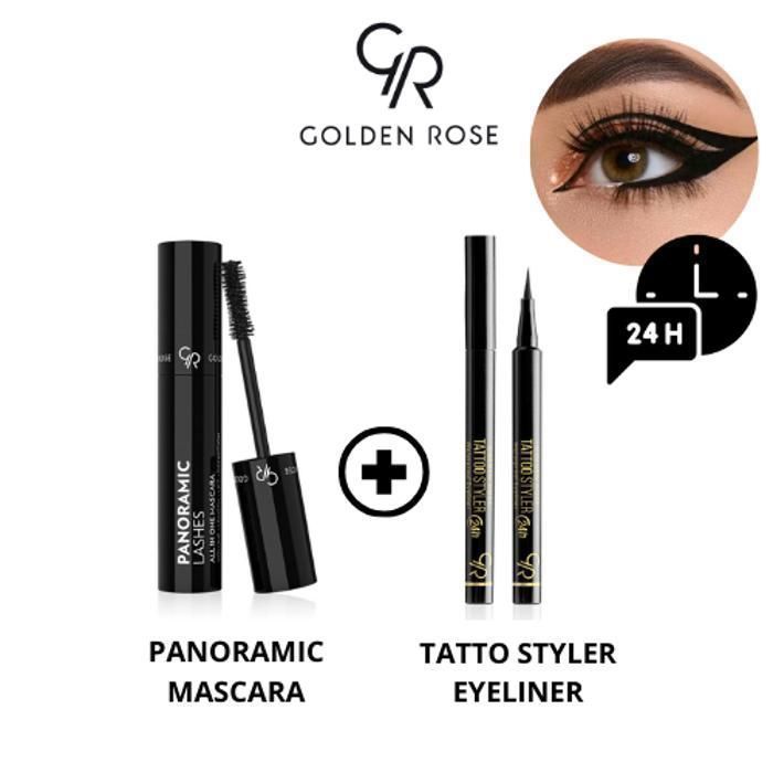 PACK GOLDEN ROSE MASCARA PANORAMIC LASHES ALL IN ONE + TATTO EYELINER WATERPROOF 24H