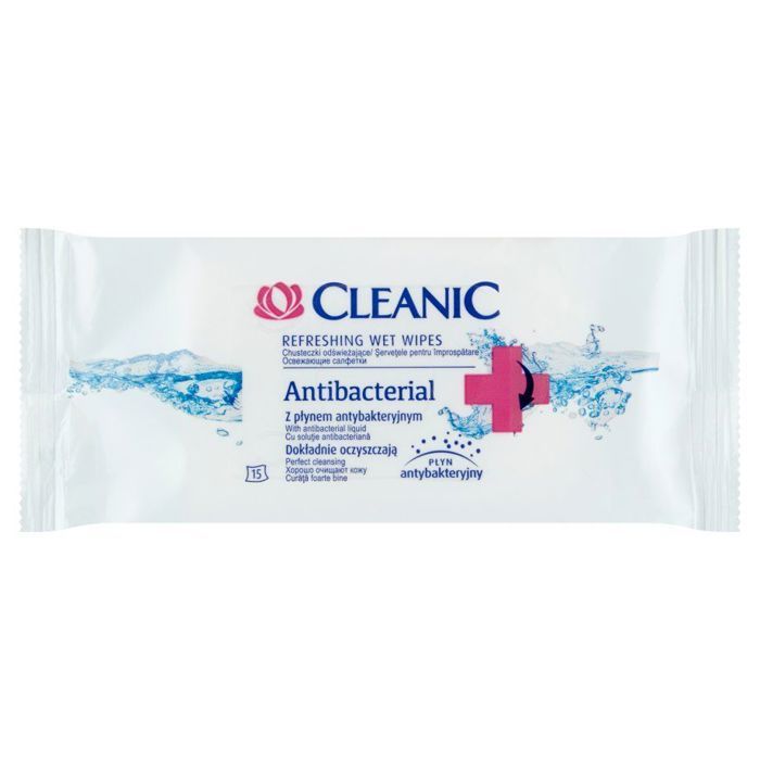 Lingettes humides rafraîchissantes antibactériennes 15pièces - CLEANIC