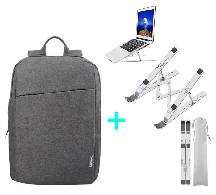 Pack Lenovo Casual Backpack Sac à dos pour ordinateur portable 15.6" gris + Support pliable pour ordinateur portable en aluminium
