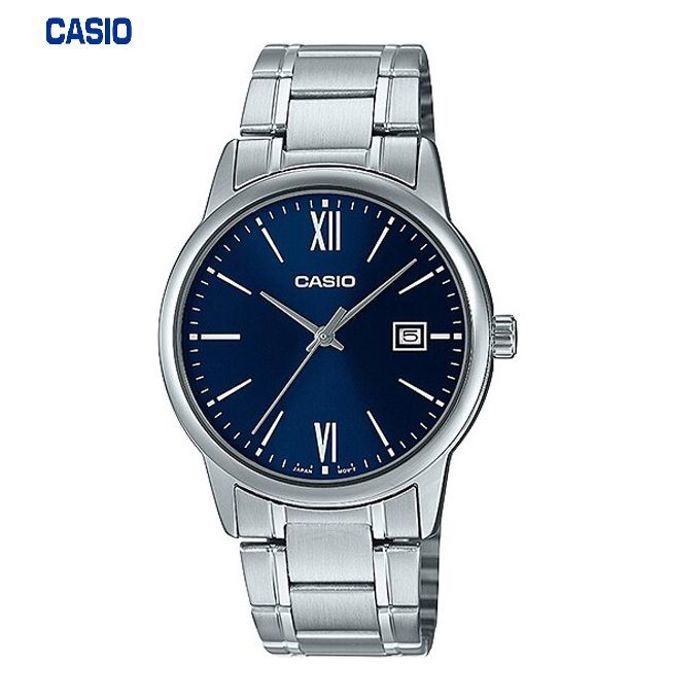 Casio Montre homme analogique acier inoxydable avec Date chifre romain-MTP-V002D-2B3