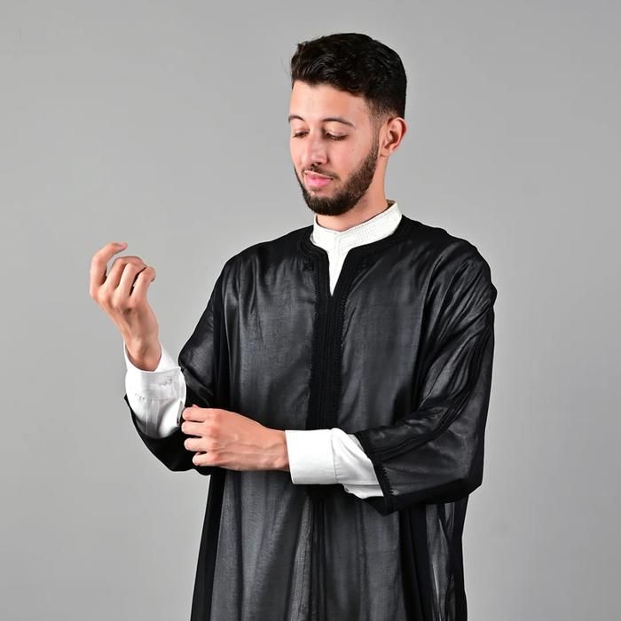 Gandoura - JABADOR MAROC - Soussdi - Fait à la main - Noir - Vêtement traditionnel homme - Marjane Mall - Image 3
