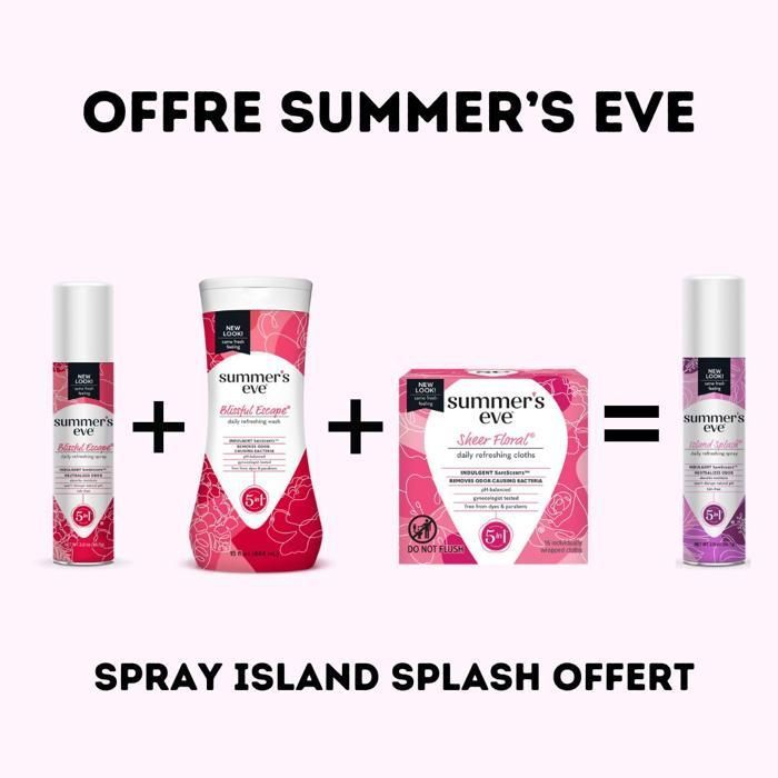 Summer's eve Blissful Gel Intime + Sheer Floral Spray + Lingettes Floral = Island Splash Spray Gratuit