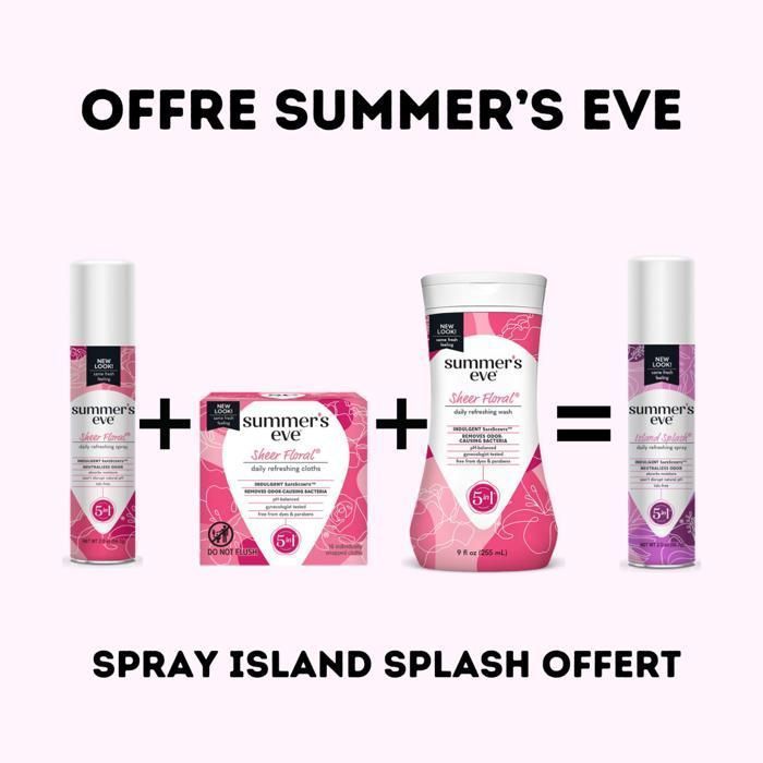 Summer's eve -Sheer Floral Gel Intime + Spray Sheer Floral + Lingettes Sheer Floral = Spray Island Splash offert