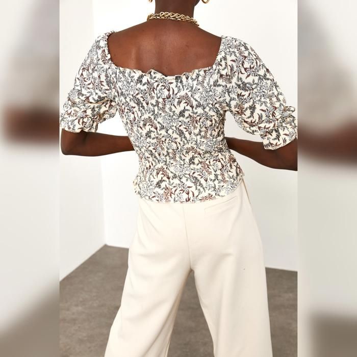 Blouse imprimée - Ecru - Manches bouffantes - 100% polyester - Femme - Adulte - Marjane Mall - Image 3