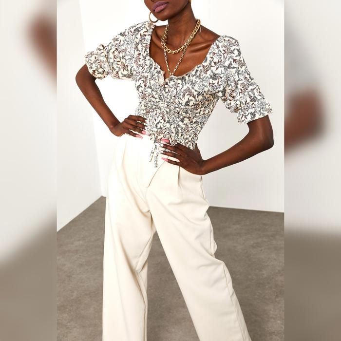 Blouse imprimée - Ecru - Manches bouffantes - 100% polyester - Femme - Adulte - Marjane Mall - Image 5
