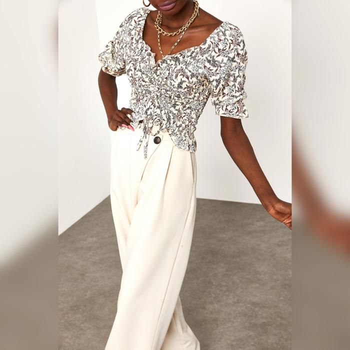 Blouse imprimée - Ecru - Manches bouffantes - 100% polyester - Femme - Adulte - Marjane Mall - Image 6