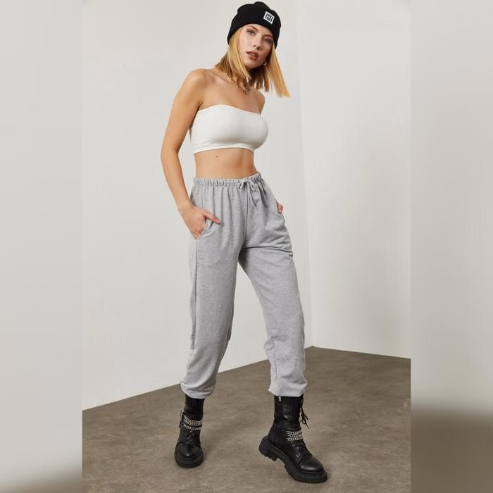 Pantalon De Survêtement À Lacets- Gris