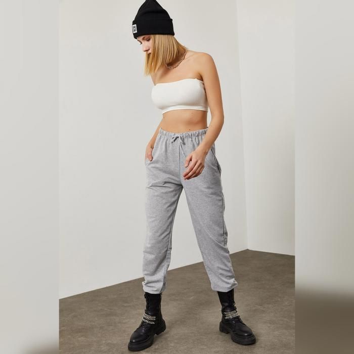 Pantalon De Survêtement À Lacets- Gris - Marjane Mall - Image 2