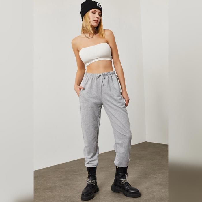 Pantalon De Survêtement À Lacets- Gris - Marjane Mall - Image 4