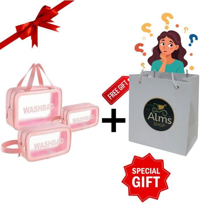 Pack 3Pcs Sac de Maquillage Large avec 2 Trousse Washbag Transparent pour Femme + Cadeau de choix Alms Shop