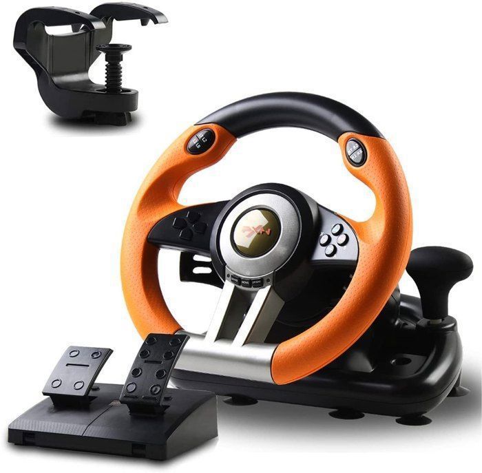 PXN V3 Pro Jeu de Volant avec Pédales, Retour de Vibratoire, Volant de Course, 180° Volant pour PC, PS4, Xbox One, Xbox Series X|S,