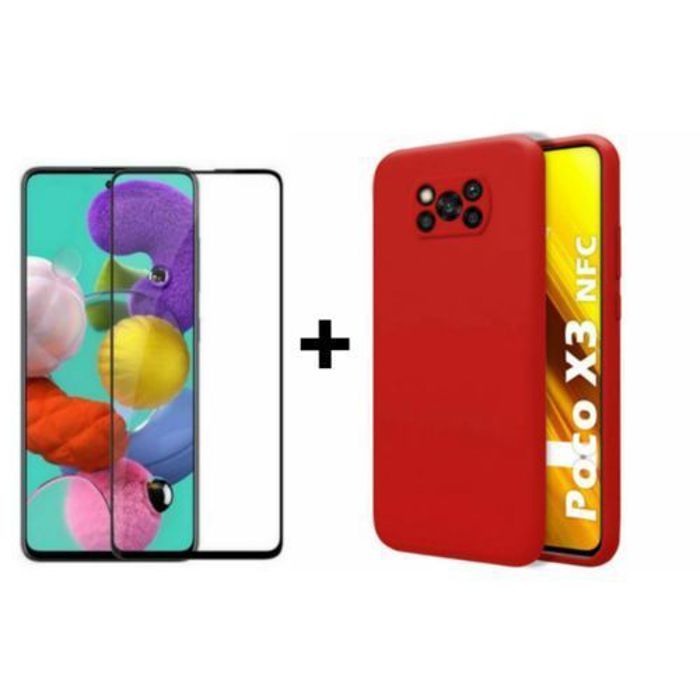 Case Pack : Pochett Cache Xiaomi Poco X3 Pro Rouge + Verre Complet Pour Xiaomi Poco X3 Pro Nfc