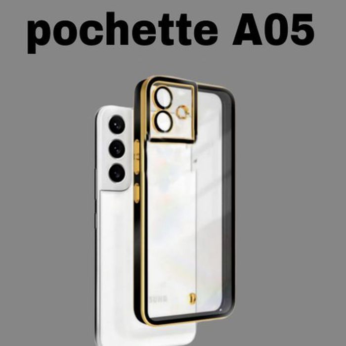 Cover Coque Pochette Pour Samsung A05 Clear  Gold/Noir