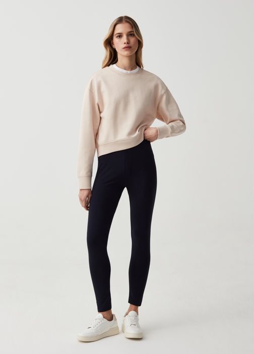 Legging basique en coton stretch- Bleu Nuit