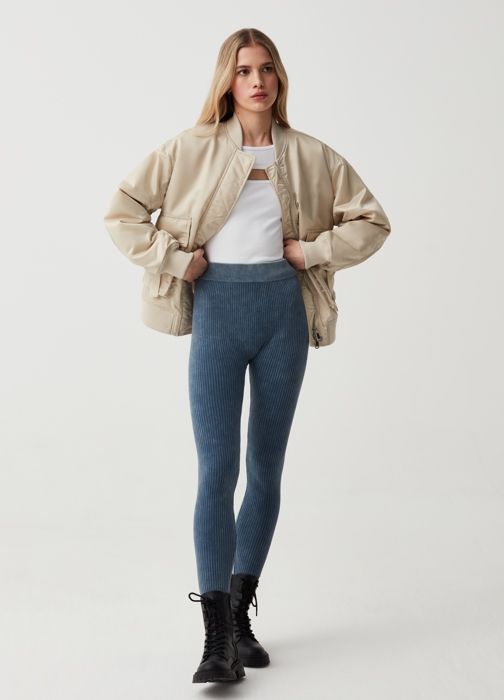 Legging - OVS - Côtelé - Extensible - Taille haute - Sans coutures - Bleu Jean