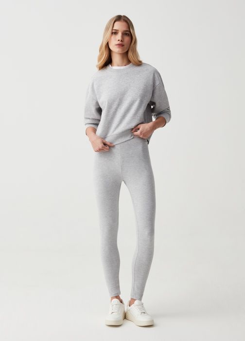Legging basique en coton stretch- Gris clair