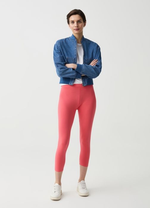 Legging - OVS - Basique Court - Coton Stretch - Taille Haute - Rose Corail