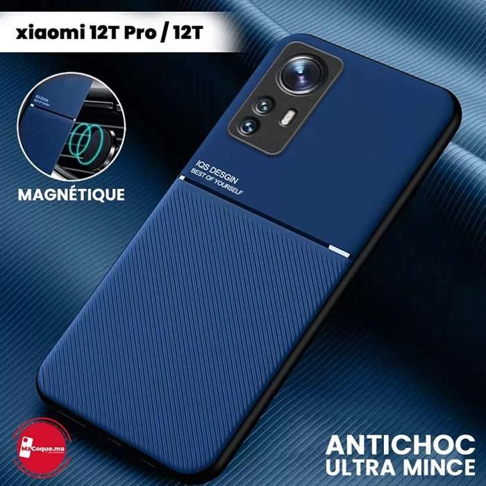Coque Xiaomi 12T PRO / 12T Texture CUIR PU Ultra Mince Avec Protection Camera et Magnétique, Couleur Bleu