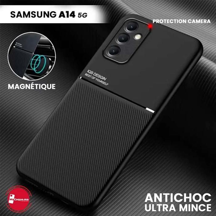 Pochette Samsung A14 5G Magnétique Ultra Mince Texture Cuir Pochette Antichoc Couleur Noir