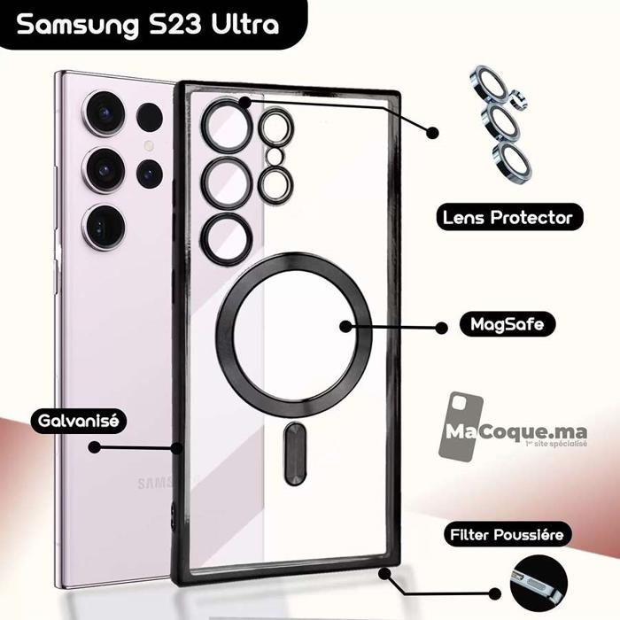 black Coque Samsung S23 Ultra Galvanisé avec LENS PROTECTOR