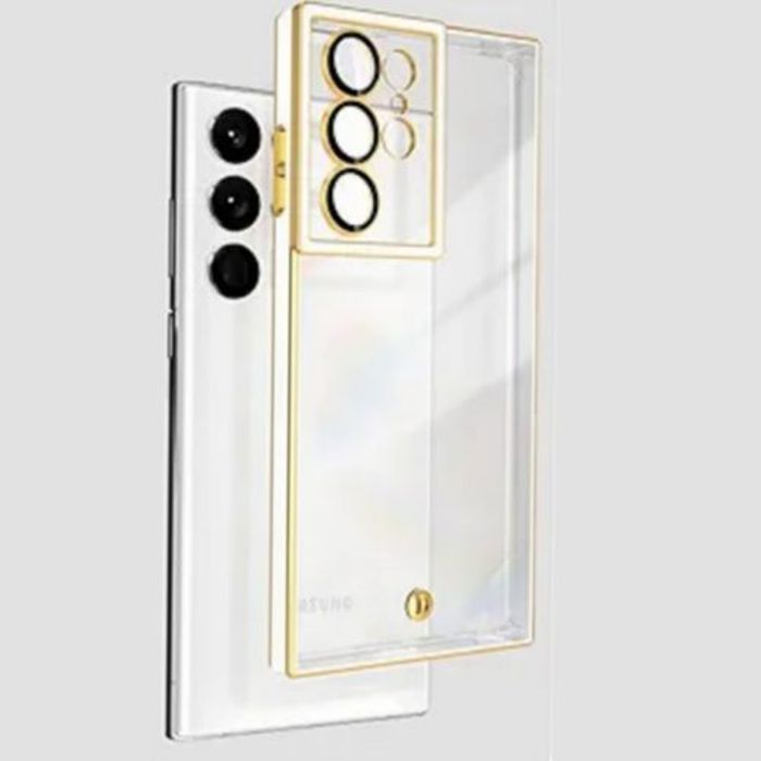 Case Pochette Pour Samsung S24 Ultra Transparente Gold/Blanc