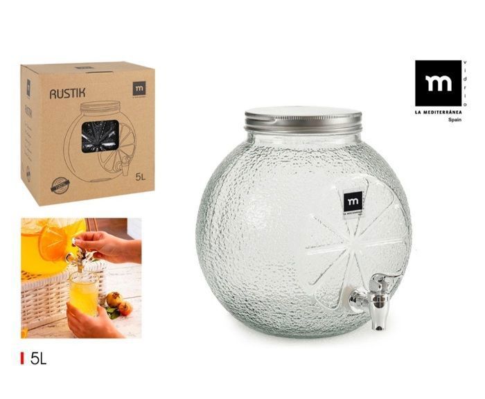 Distributeur à jus - LaMediterrànea - BY-2810 - Verre de haute qualité - 5 litres - 25 cm de hauteur
