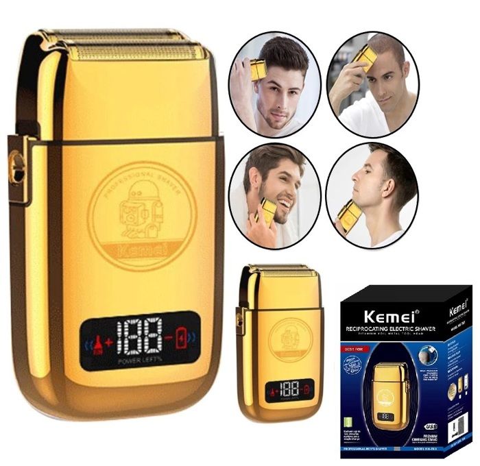 Kemei Rasoir electrique KM-TX3 en métal à 5 vitesses pour hommes, rechargeable-Gold