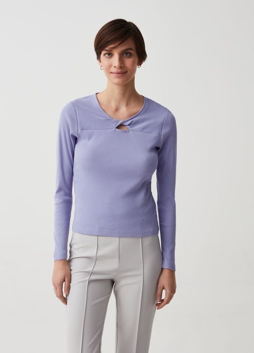 T-shirt à manches longues - OVS - Lilac - 100% coton - Col arrondi - Coupe regular - Marjane Mall - Image 2