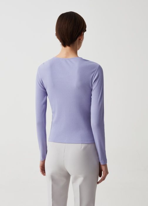 T-shirt à manches longues - OVS - Lilac - 100% coton - Col arrondi - Coupe regular - Marjane Mall - Image 3