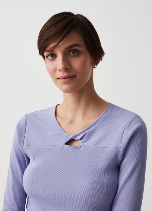 T-shirt à manches longues - OVS - Lilac - 100% coton - Col arrondi - Coupe regular