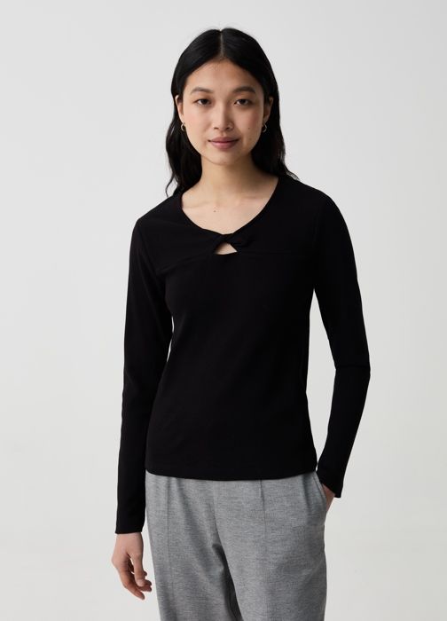 T-shirt à manches longues - OVS - Noir - 100% coton - Col arrondi - Manches longues