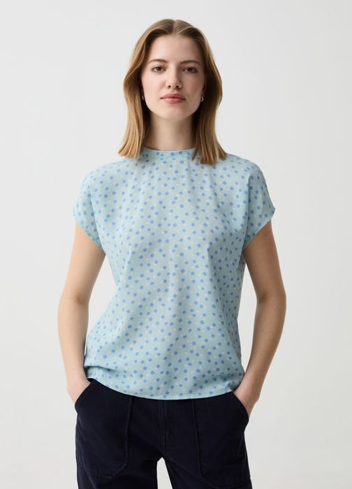 Chemisier - OVS - Bleu clair - Manches courtes - Col montant - Polyester recyclé