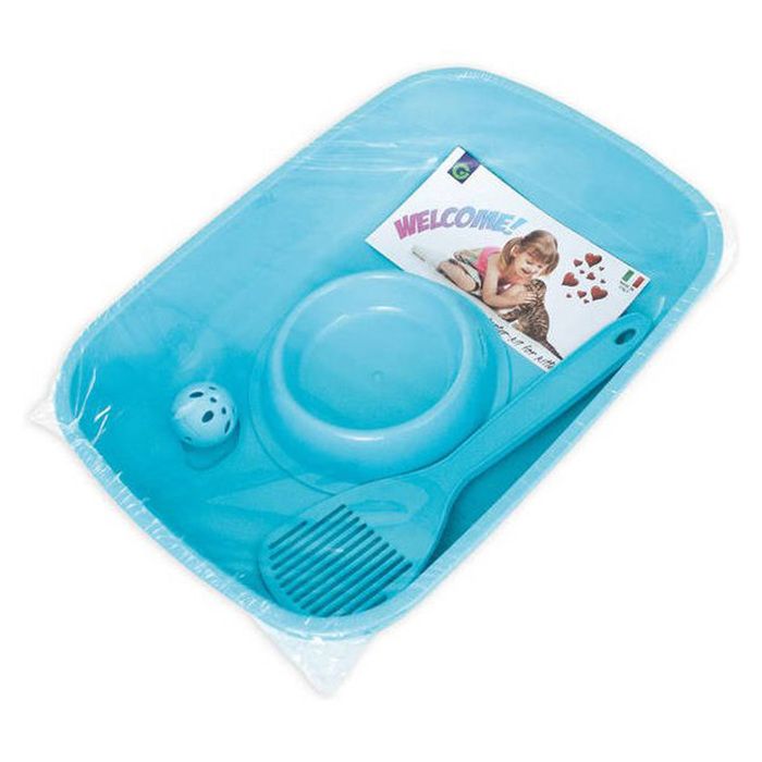 starterkit bac à litiere + gamelle + jouet pour chat,