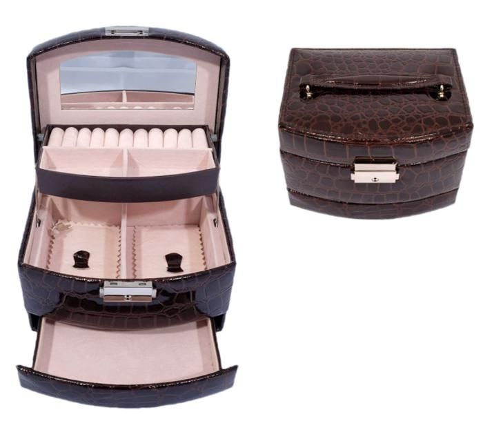Boite Unique de Rangements Bijoux,Ouverture sur Trois Niveaux, Marron Chocolat