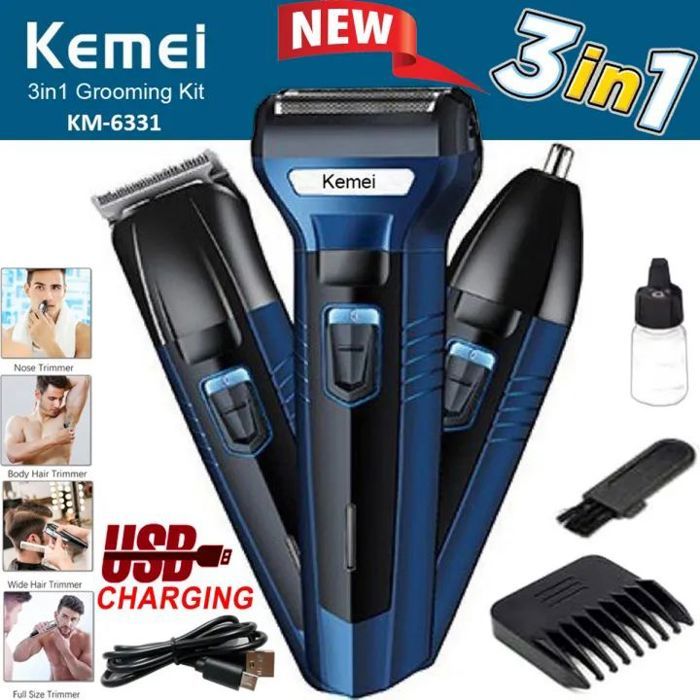 Machine À Raser Kemei Km-6331 3 En 1 Tondeuse À Cheveux Rechargeable Rasoir Barbe Coiffage Machine D’épilation Pour Hommes